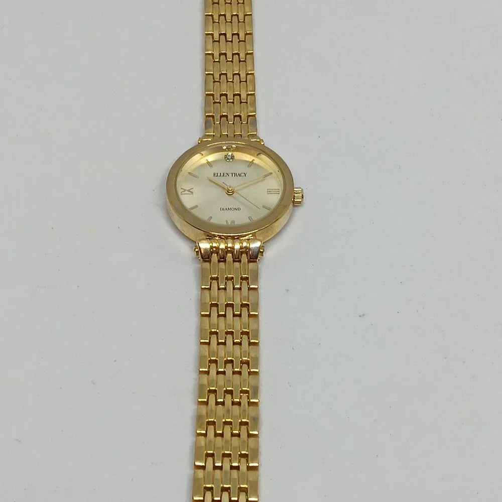 Ellen Tracy ET8065 Women's 32mm Gold Tone Diamond Dial Watch + Bracelet Set